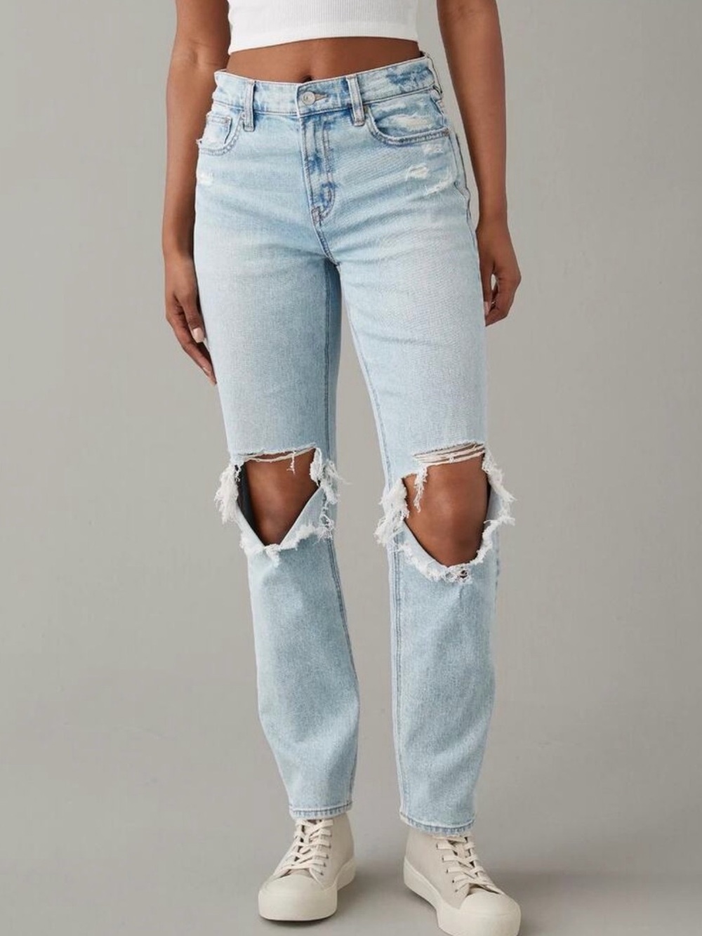 American Eagle Stretch Super High Rise Ankle Straight Jeans Distressed Size 4